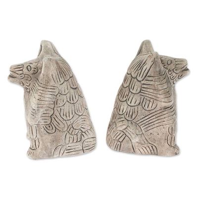 Alternate image for 2 Ceramic Aztec Replica Wild Dog Statuettes Mexico Pair Coyote Battalion