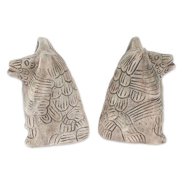 Alternate image for 2 Ceramic Aztec Replica Wild Dog Statuettes Mexico Pair Coyote Battalion
