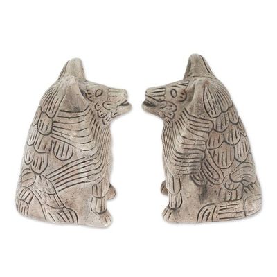 Alternate image for 2 Ceramic Aztec Replica Wild Dog Statuettes Mexico Pair Coyote Battalion