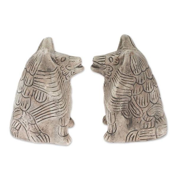 Alternate image for 2 Ceramic Aztec Replica Wild Dog Statuettes Mexico Pair Coyote Battalion