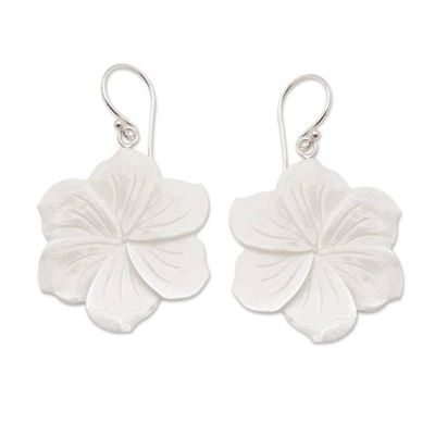 Alternate image for Hand-Carved Frangipani Bloom-Shaped Dangle Earrings Snowy Frangipani