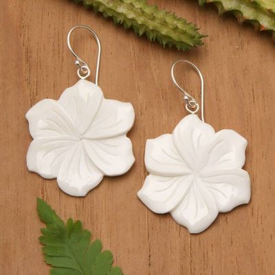Alternate image for Hand-Carved Frangipani Bloom-Shaped Dangle Earrings Snowy Frangipani