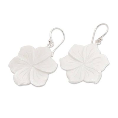 Alternate image for Hand-Carved Frangipani Bloom-Shaped Dangle Earrings Snowy Frangipani