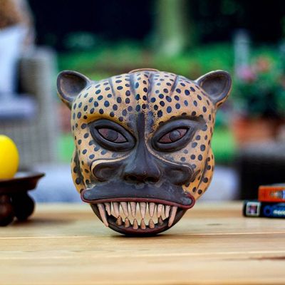 Alternate image for Handmade Mesoamerican-Inspired Ceramic Jaguar Knight Mask Jaguar Knight