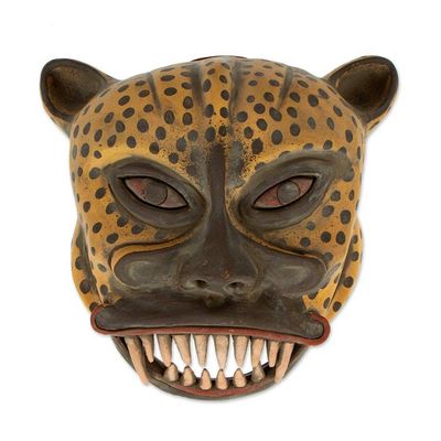 Alternate image for Handmade Mesoamerican-Inspired Ceramic Jaguar Knight Mask Jaguar Knight