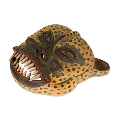 Alternate image for Handmade Mesoamerican-Inspired Ceramic Jaguar Knight Mask Jaguar Knight