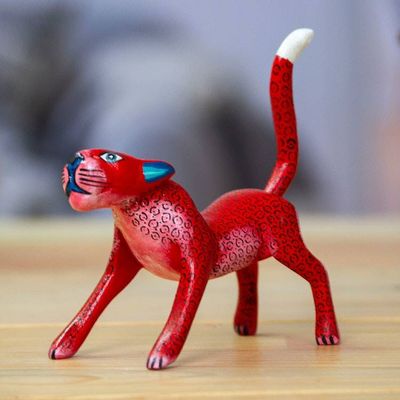 Alternate image for Strawberry Copal Wood Jaguar Alebrije Figurine from Mexico The Strawberry Jaguar
