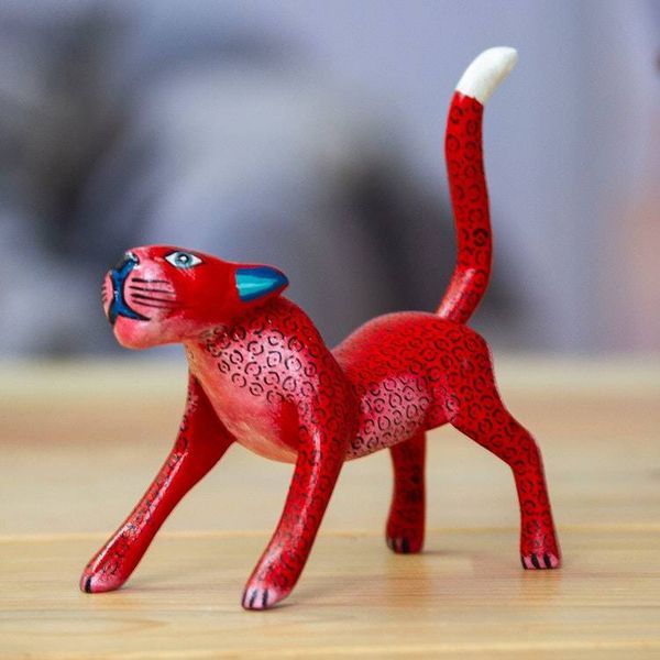 Alternate image for Strawberry Copal Wood Jaguar Alebrije Figurine from Mexico The Strawberry Jaguar