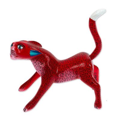 Alternate image for Strawberry Copal Wood Jaguar Alebrije Figurine from Mexico The Strawberry Jaguar