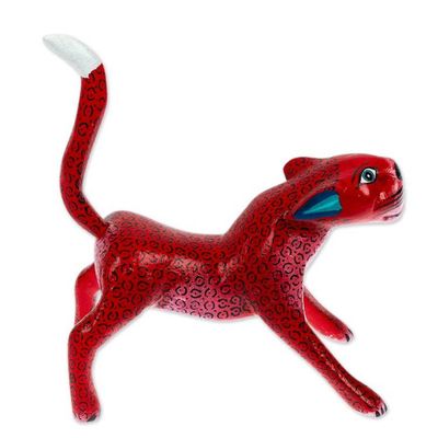 Alternate image for Strawberry Copal Wood Jaguar Alebrije Figurine from Mexico The Strawberry Jaguar