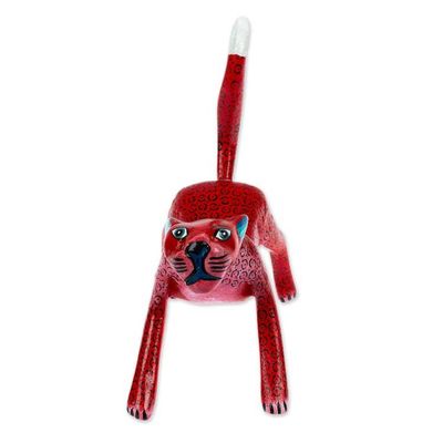 Alternate image for Strawberry Copal Wood Jaguar Alebrije Figurine from Mexico The Strawberry Jaguar