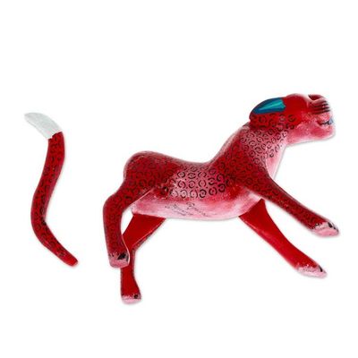 Alternate image for Strawberry Copal Wood Jaguar Alebrije Figurine from Mexico The Strawberry Jaguar