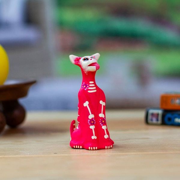 Alternate image for Hand-Painted Pink and Ivory Ceramic Skeleton Dog Sculpture Barks in Pink