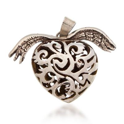 Alternate image for Sacred Heart-Inspired Openwork Sterling Silver Pendant Soul in Flight