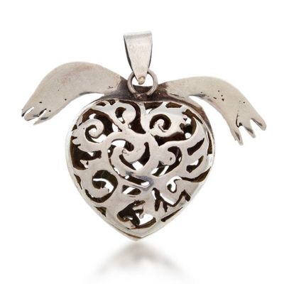 Alternate image for Sacred Heart-Inspired Openwork Sterling Silver Pendant Soul in Flight