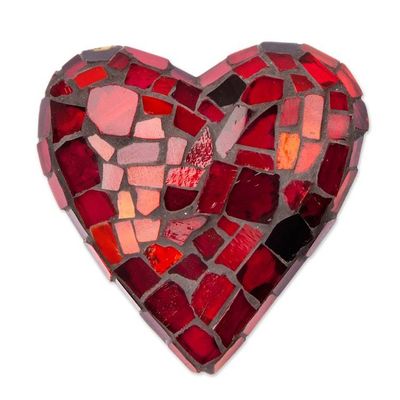 Alternate image for Heart-Shaped Red Stained Glass Wall Accent Made in Mexico Fragments of a Heart