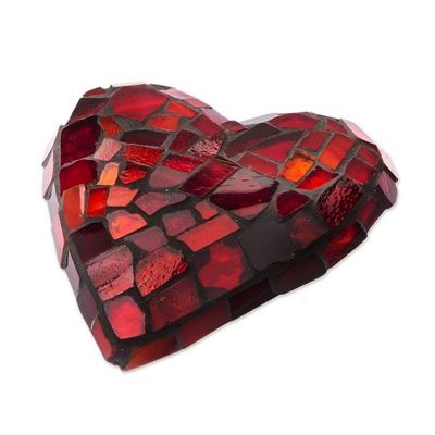 Alternate image for Heart-Shaped Red Stained Glass Wall Accent Made in Mexico Fragments of a Heart