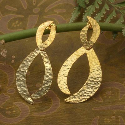 Alternate image for Avant-Garde Hammered 18k Gold-Plated Drop Earrings from Bali Grand Liaison