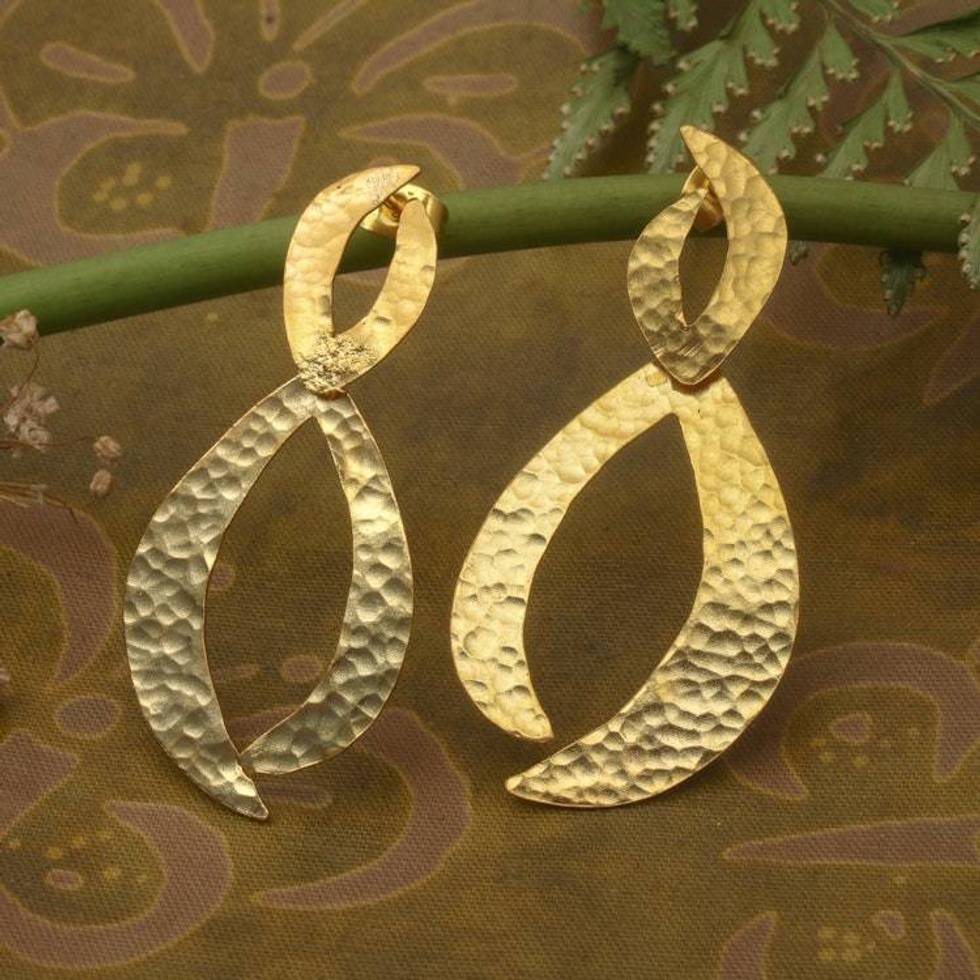Avant-Garde Hammered 18k Gold-Plated Drop Earrings from Bali 'Grand Liaison'