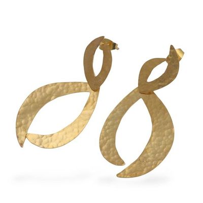 Alternate image for Avant-Garde Hammered 18k Gold-Plated Drop Earrings from Bali Grand Liaison