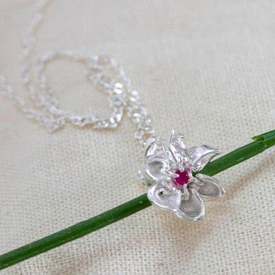 Alternate image for Cubic Zirconia and Sterling Silver Lotus Pendant Necklace Guadalajara Lotus