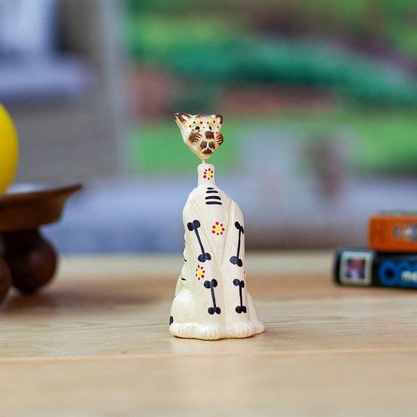 Alternate image for Hand-Painted Day of the Dead Purple Ceramic Cat Sculpture Enchanted Meows