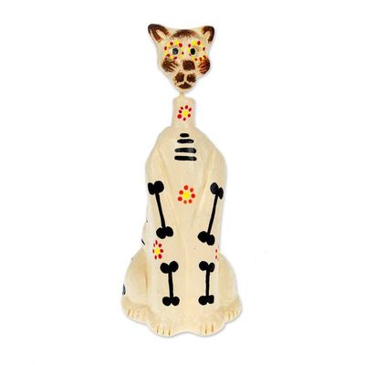 Alternate image for Hand-Painted Day of the Dead Purple Ceramic Cat Sculpture Enchanted Meows