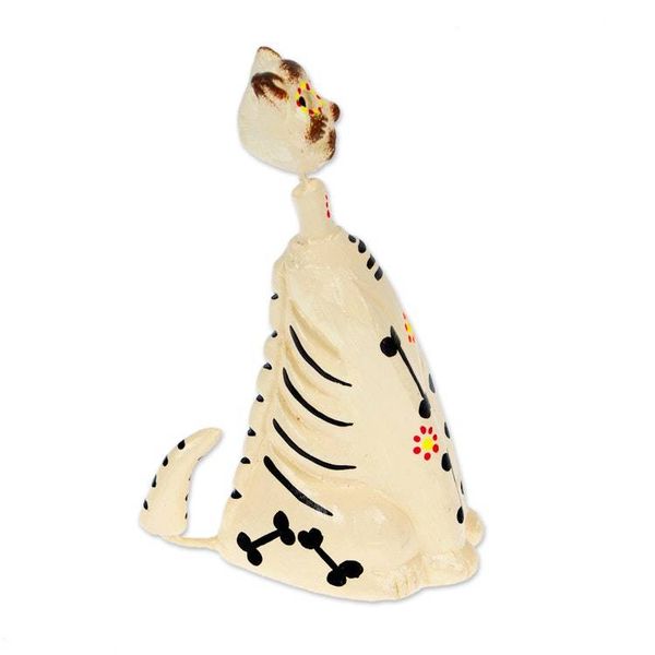 Alternate image for Hand-Painted Day of the Dead Purple Ceramic Cat Sculpture Enchanted Meows