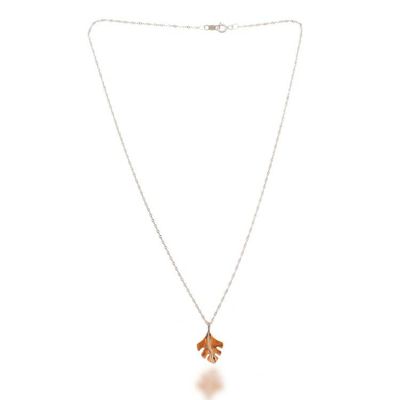 Alternate image for Modern Leaf-Themed Taxco Silver and Copper Pendant Necklace Contemporary Leaf