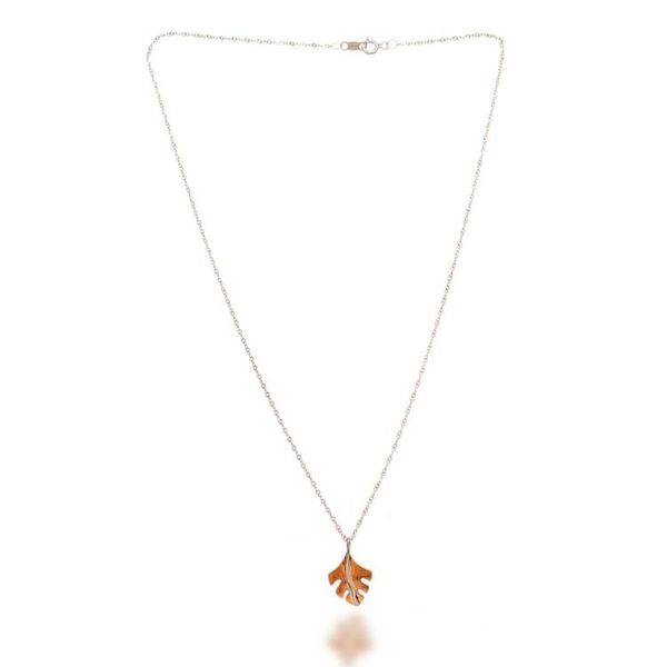 Alternate image for Modern Leaf-Themed Taxco Silver and Copper Pendant Necklace Contemporary Leaf