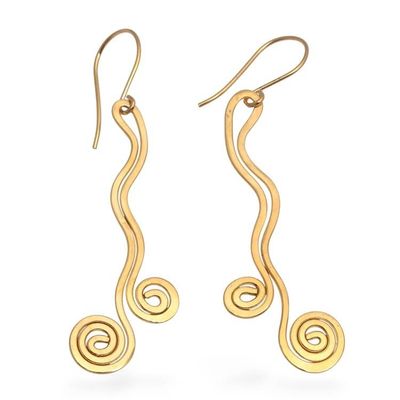 Alternate image for Artisan-Made 18k Gold-Plated Statement Swirl Dangle Earrings Wealthy Rivers