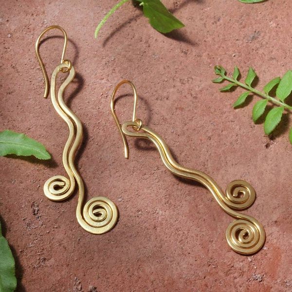 Alternate image for Artisan-Made 18k Gold-Plated Statement Swirl Dangle Earrings Wealthy Rivers