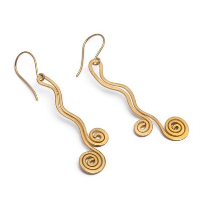 Alternate image for Artisan-Made 18k Gold-Plated Statement Swirl Dangle Earrings Wealthy Rivers