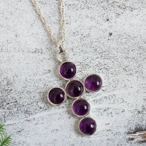 Alternate image for Artisan Crafted Amethyst Silver Cross Pendant Necklace Spiritual Serenity