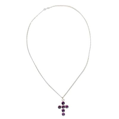 Alternate image for Artisan Crafted Amethyst Silver Cross Pendant Necklace Spiritual Serenity