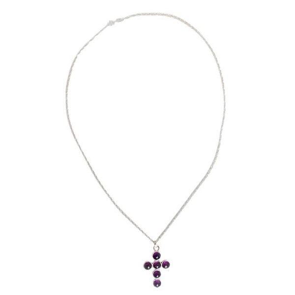 Alternate image for Artisan Crafted Amethyst Silver Cross Pendant Necklace Spiritual Serenity
