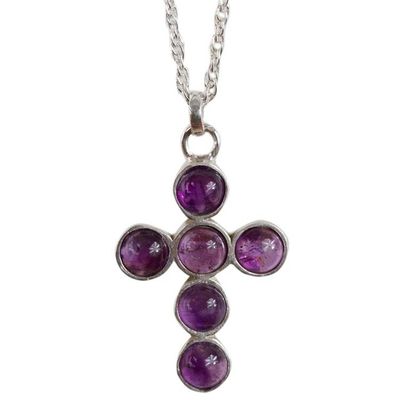 Alternate image for Artisan Crafted Amethyst Silver Cross Pendant Necklace Spiritual Serenity