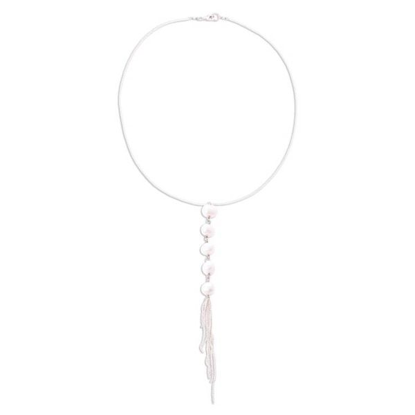 Alternate image for Sterling Silver Y-Necklace with Five Pearls Glowing Quintet