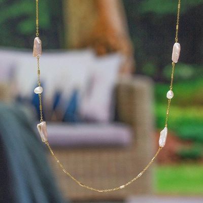 Primary image for Artisan-Made 24k Gold-Plated Cultured Pearl Station Necklace Elegance  Pearls