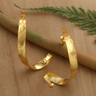 Alternate image for Hammered Windy 18k Gold-Plated Drop Earrings Made in Bali Palatial Winds