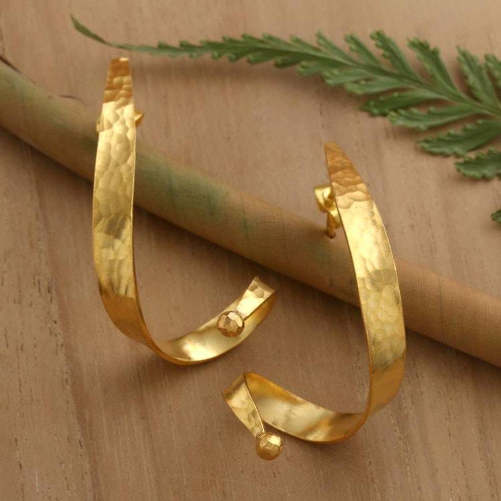 Hammered Windy 18k Gold-Plated Drop Earrings Made in Bali 'Palatial Winds'