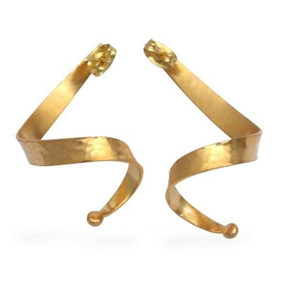 Alternate image for Hammered Windy 18k Gold-Plated Drop Earrings Made in Bali Palatial Winds