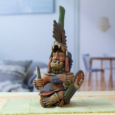 Alternate image for Hand-Painted Folk Art Jaguar Warrior Ceramic Sculpture Jaguar Hero