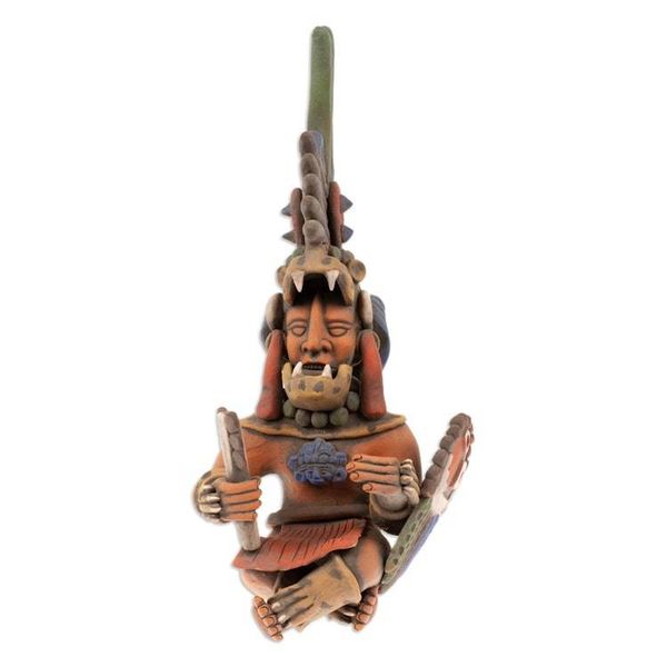 Alternate image for Hand-Painted Folk Art Jaguar Warrior Ceramic Sculpture Jaguar Hero