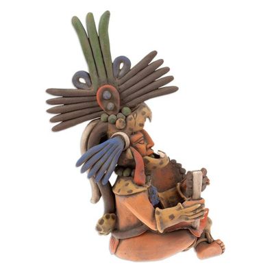Alternate image for Hand-Painted Folk Art Jaguar Warrior Ceramic Sculpture Jaguar Hero