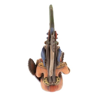 Alternate image for Hand-Painted Folk Art Jaguar Warrior Ceramic Sculpture Jaguar Hero