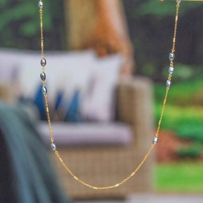 Alternate image for High-Polished 24k Gold-Plated Grey Pearl Station Necklace Wise Tides