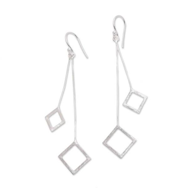 Alternate image for Geometric Sterling Silver Dangle Earrings from Bali Quantum Dangle