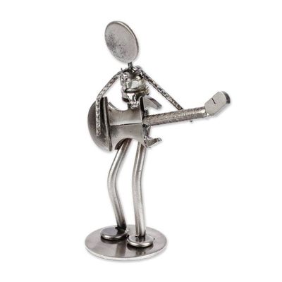 Alternate image for Upcycled Metal Auto Part Guitarrist Sculpture from Mexico Electric Guitarist