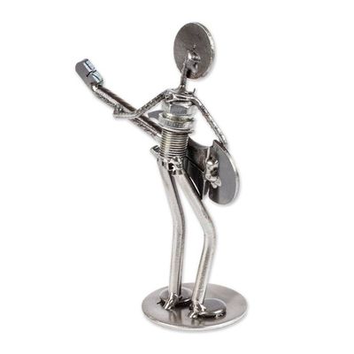 Alternate image for Upcycled Metal Auto Part Guitarrist Sculpture from Mexico Electric Guitarist